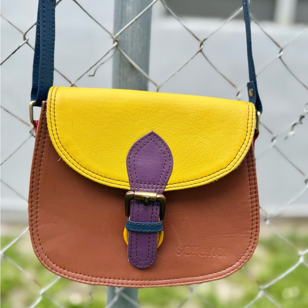 Soruka - Yellow and Brown recycled Leather Crossbody Bag